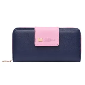 Female Fly Clasp Navy Beautiful Wallet Money Card Holder Purse