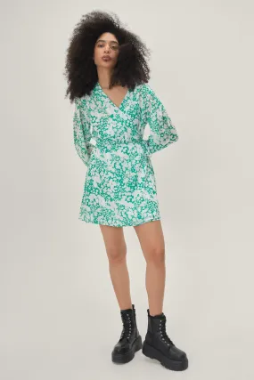 Floral Print Wrap Front Mini Tea Dress