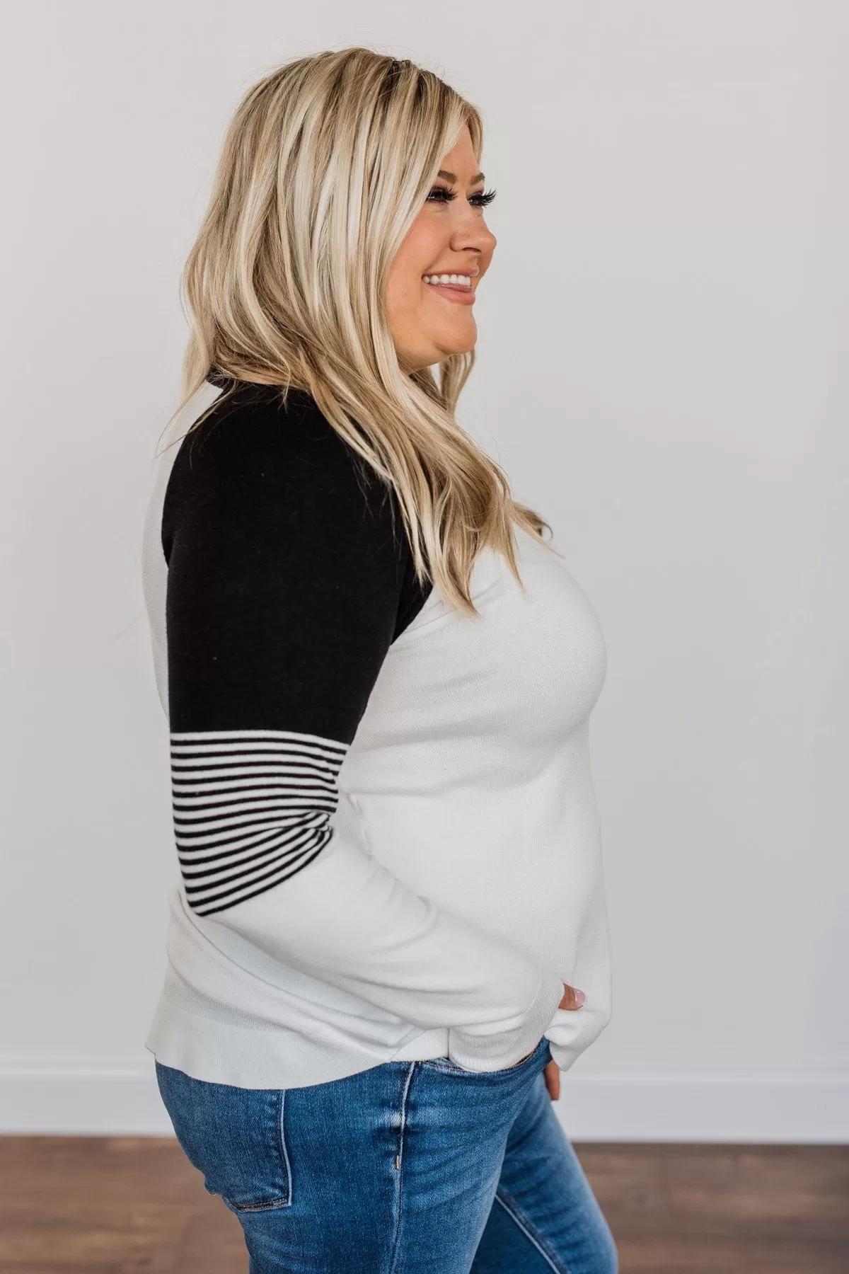 Friends To The End Knit Raglan Sweater- Ivory & Black