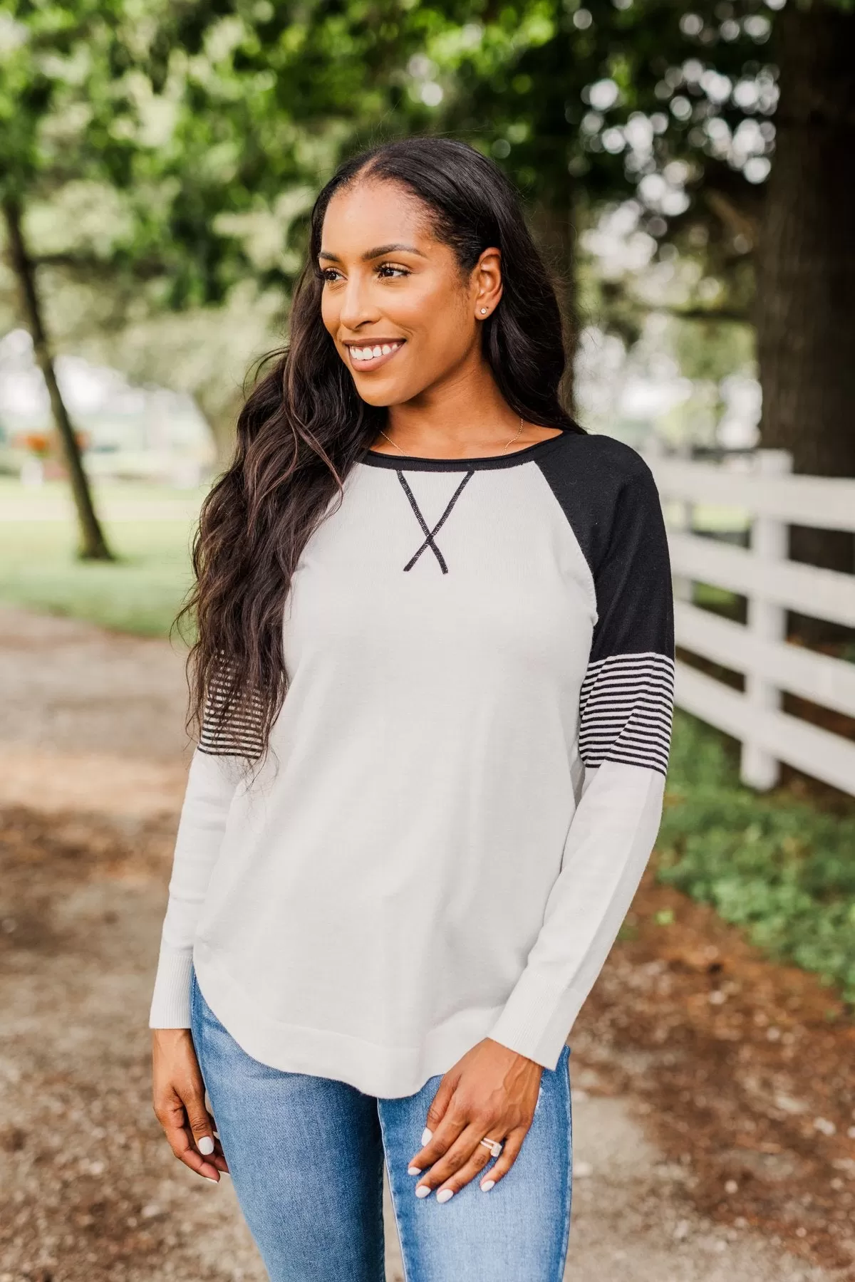 Friends To The End Knit Raglan Sweater- Ivory & Black