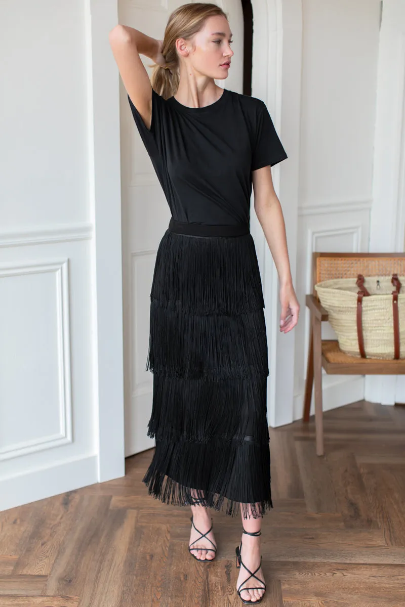 Fringe Midi Skirt - Black