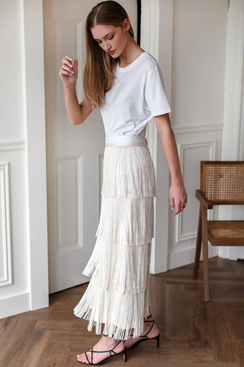 Fringe Midi Skirt - Ivory