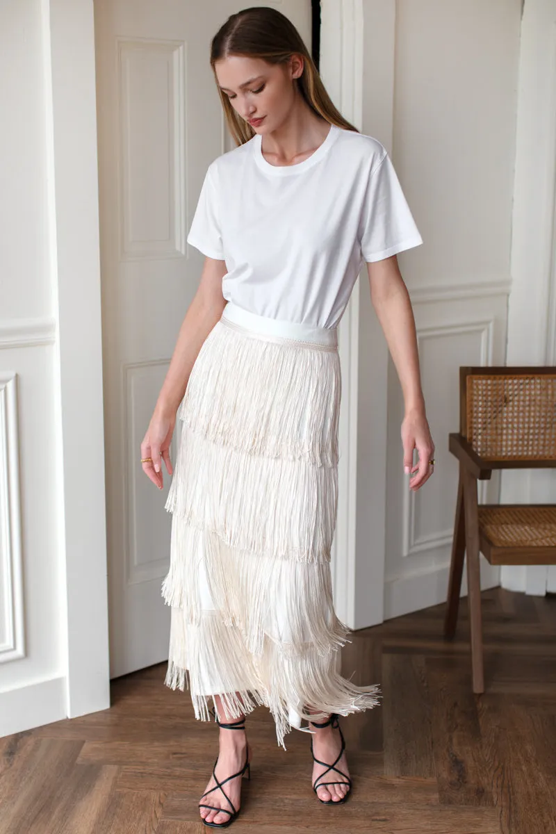 Fringe Midi Skirt - Ivory