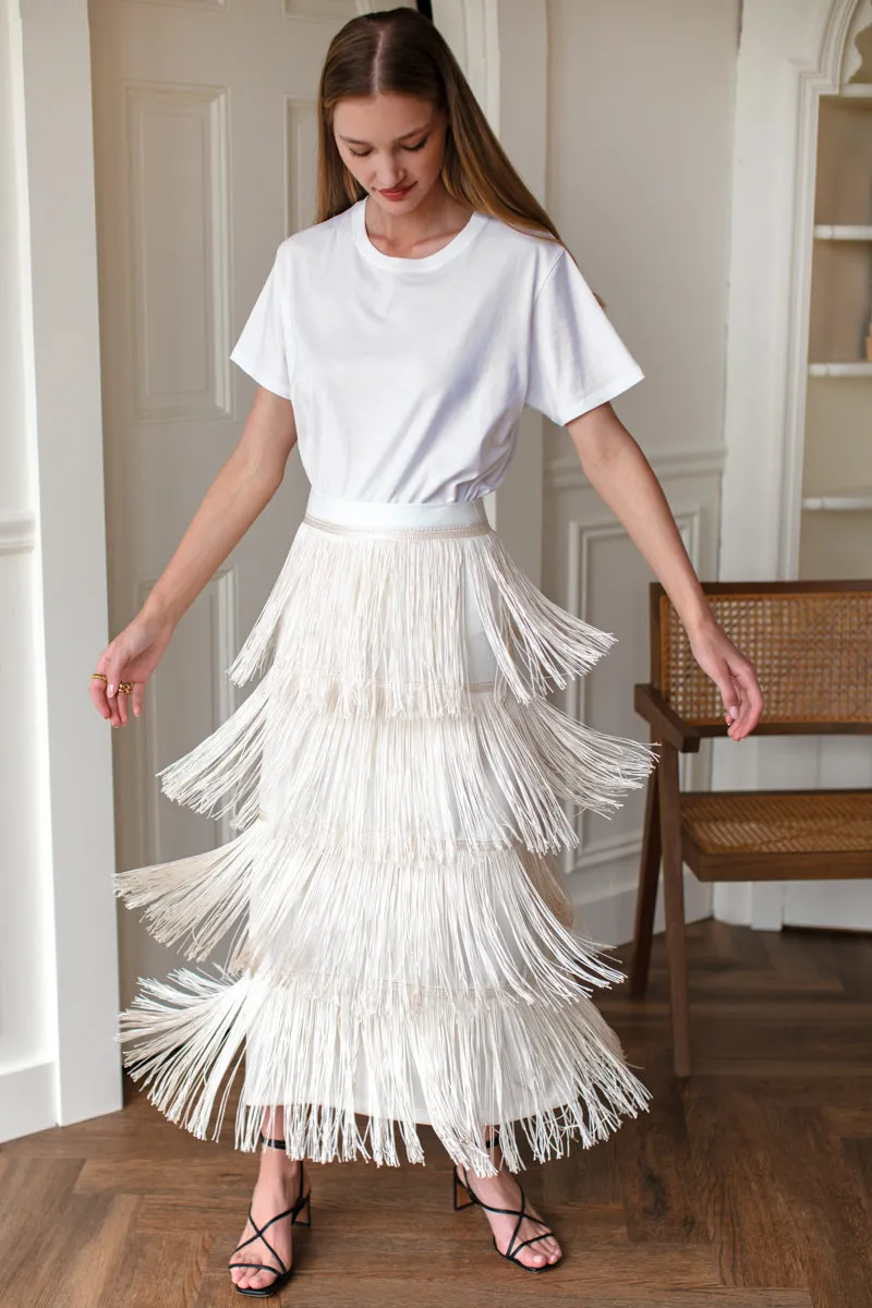 Fringe Midi Skirt - Ivory