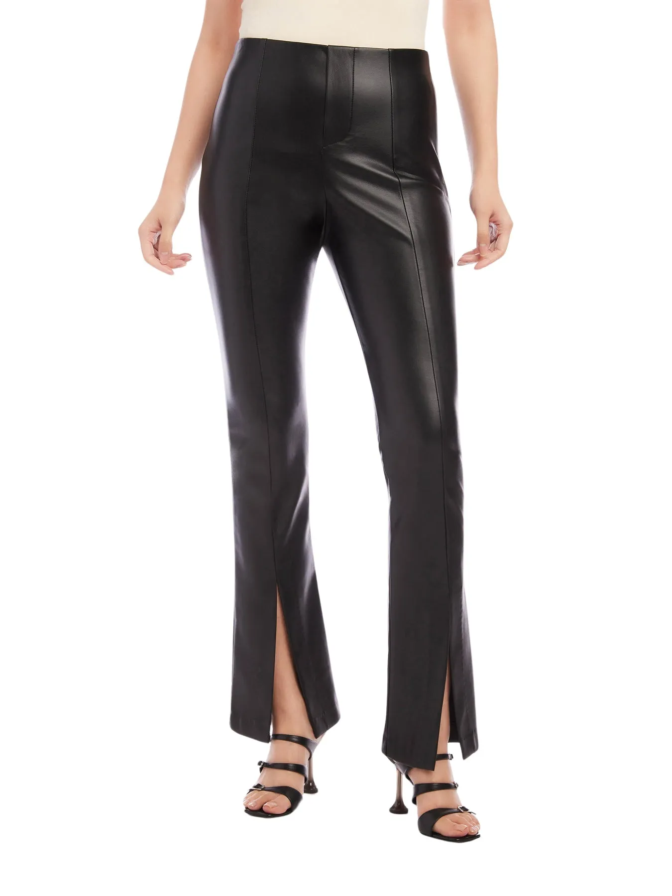 Front Slit Pant Black Faux Leather