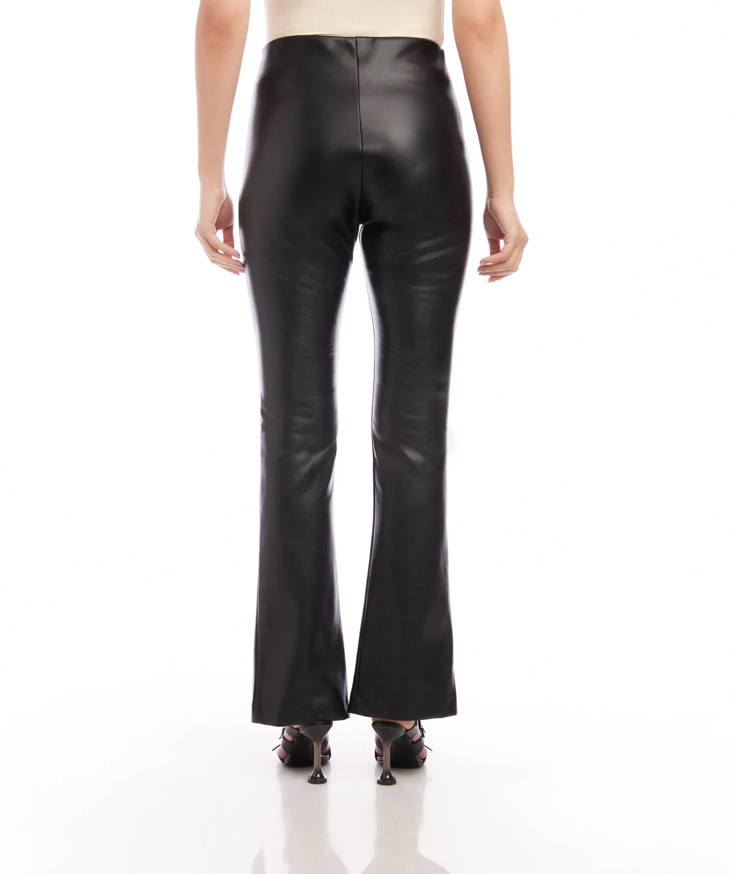 Front Slit Pant Black Faux Leather