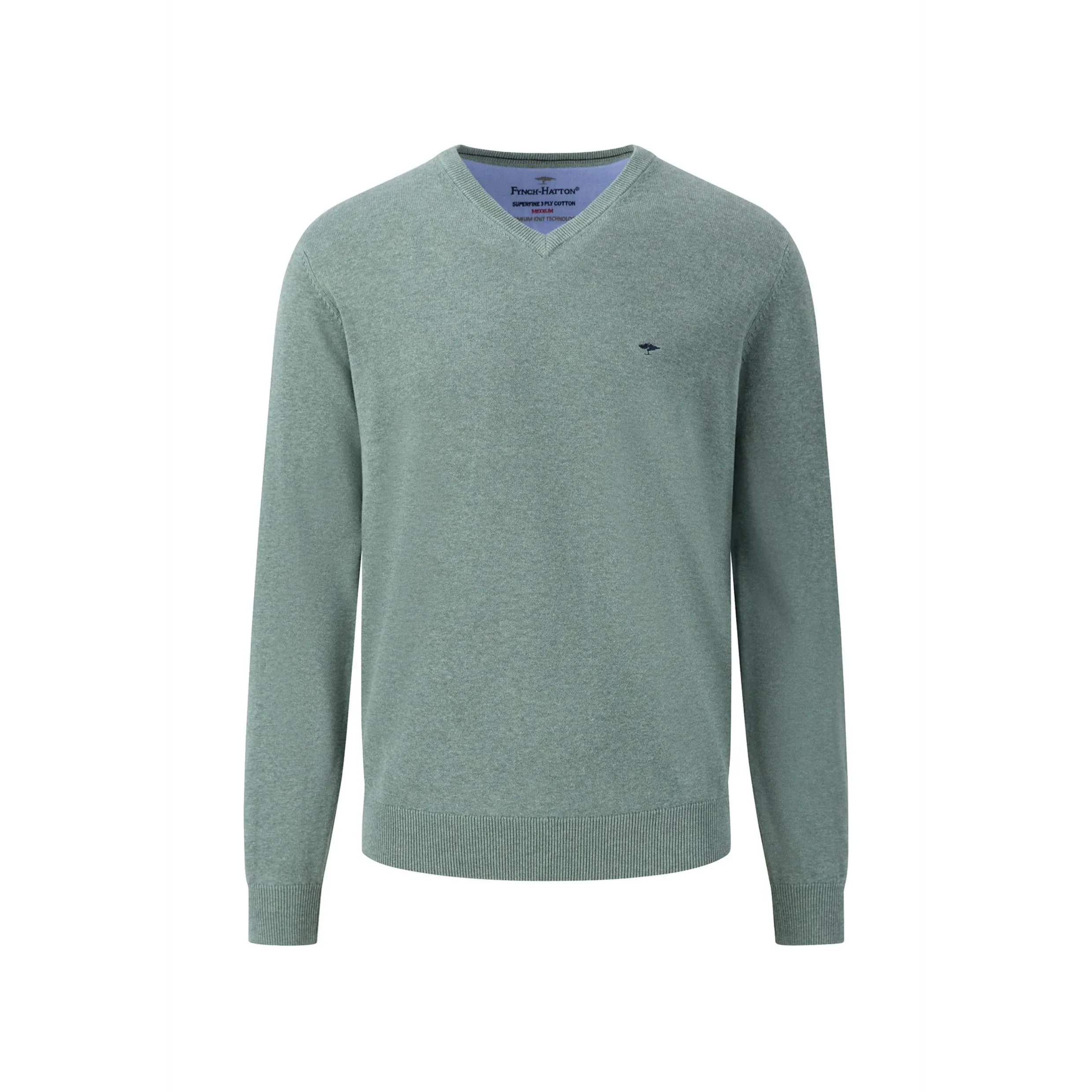 Fynch-Hatton SOFT COTTON V-NECK SWEATER Sage Green