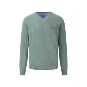 Fynch-Hatton SOFT COTTON V-NECK SWEATER Sage Green