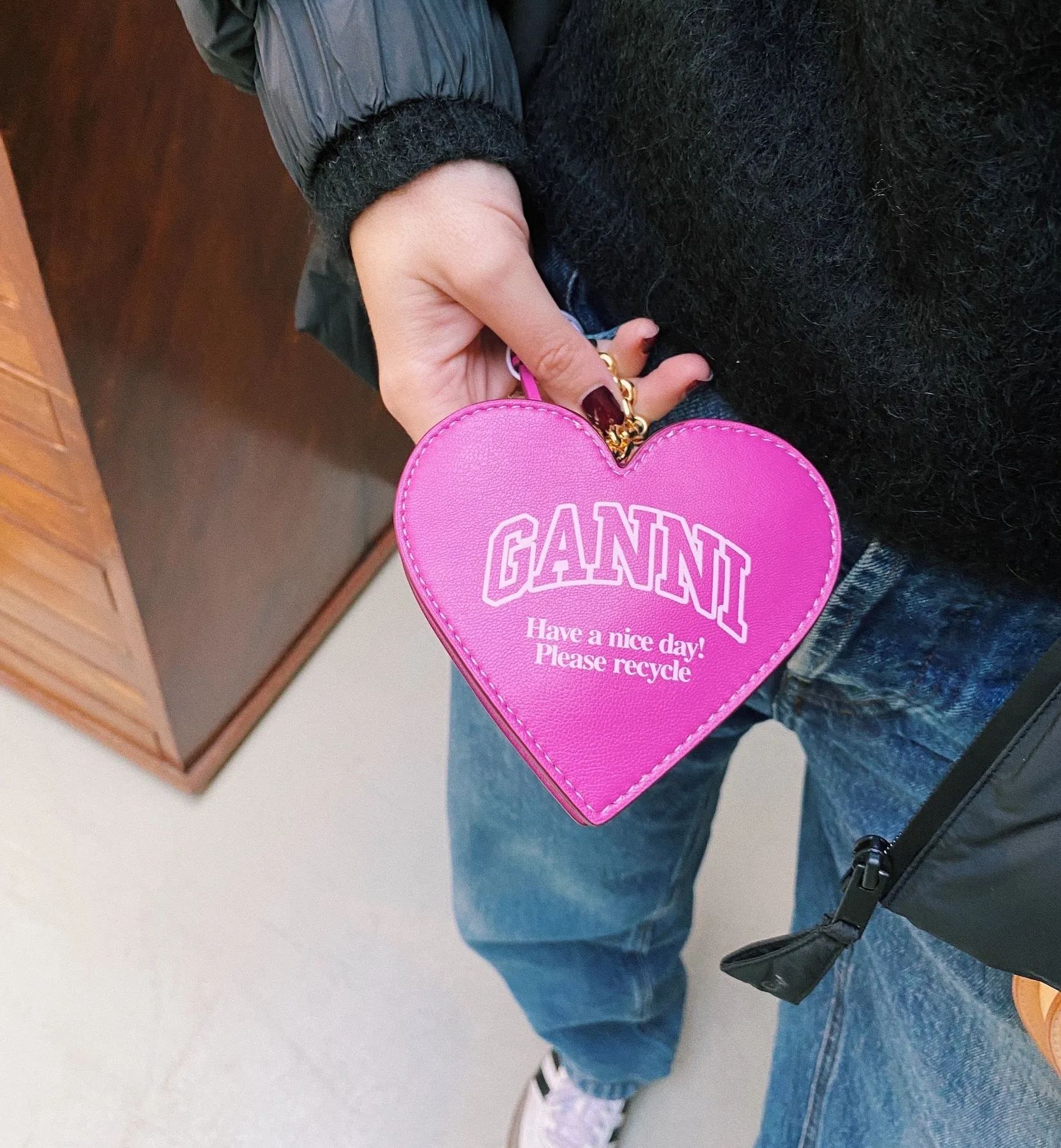 GANNI Pink Funny Heart Zipped Coin Purse