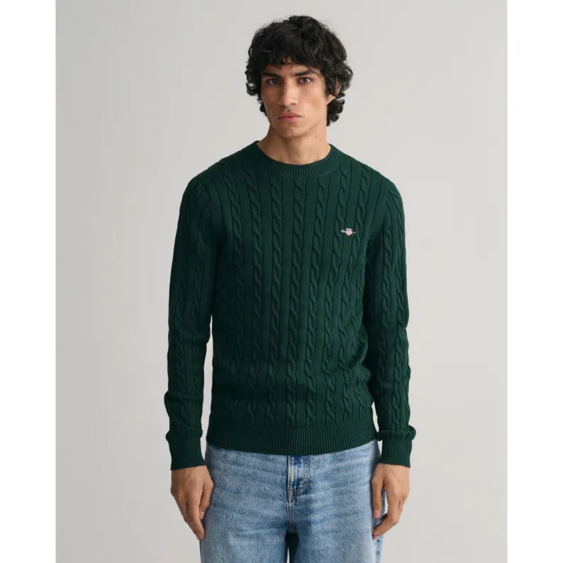 GANT Cotton Cable Crew Neck Sweater 8050601 - Tartan Green