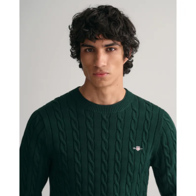 GANT Cotton Cable Crew Neck Sweater 8050601 - Tartan Green