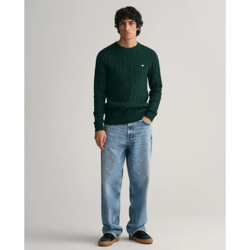 GANT Cotton Cable Crew Neck Sweater 8050601 - Tartan Green