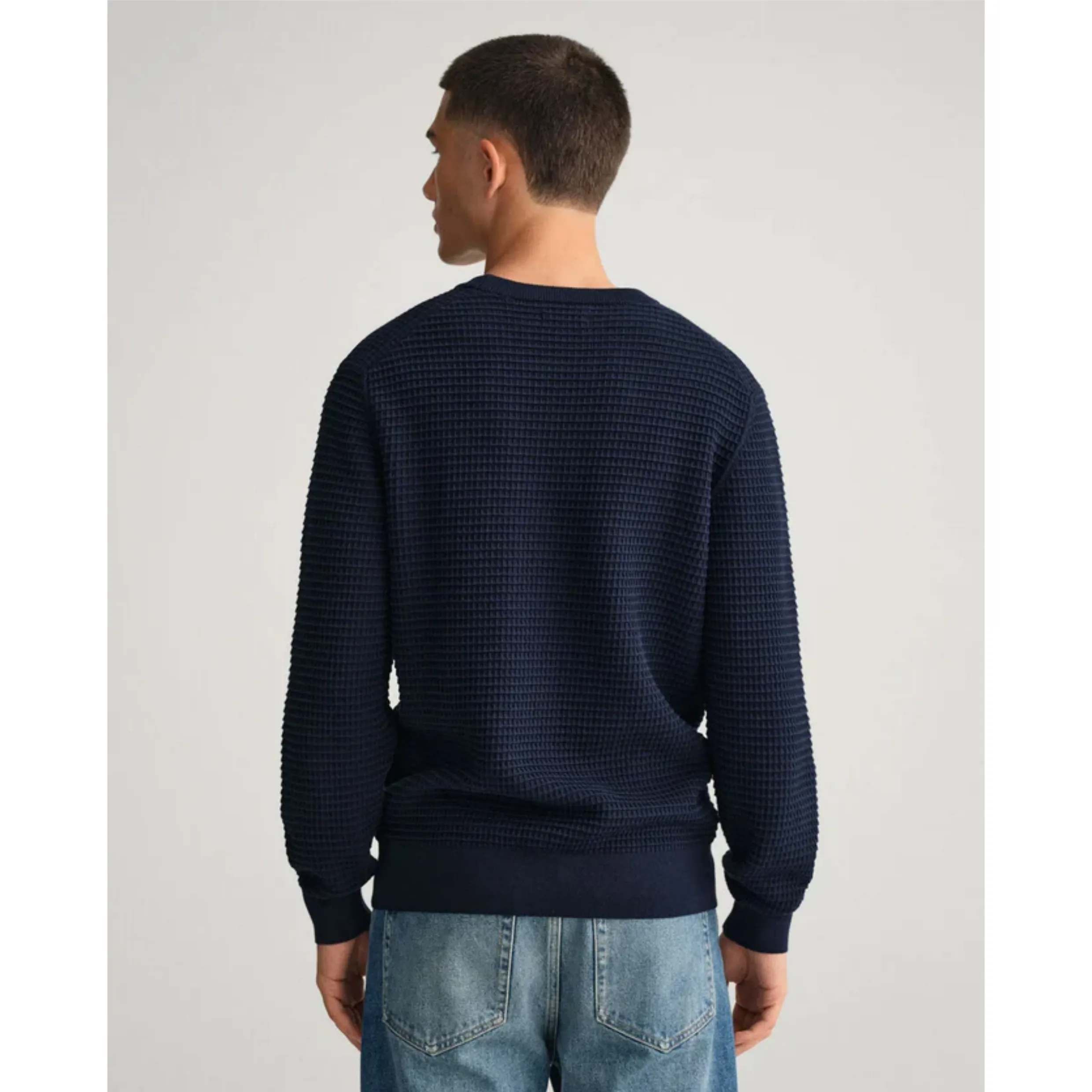 GANT Cotton Texture Crew Neck Sweater Evening Blue