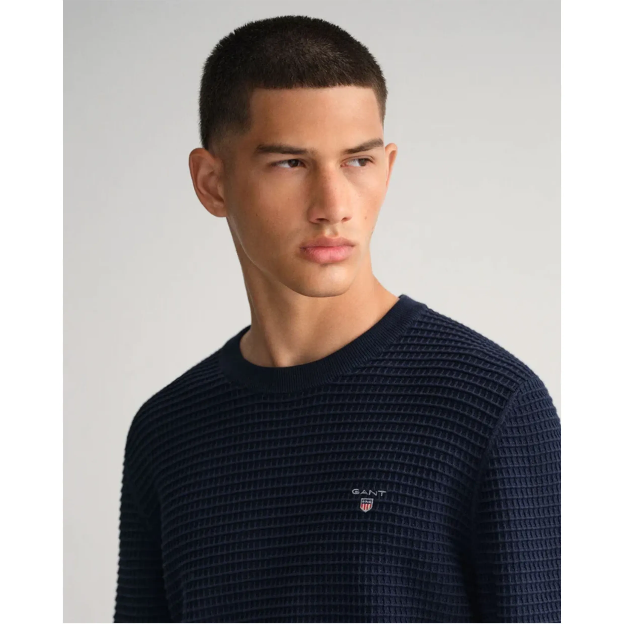 GANT Cotton Texture Crew Neck Sweater Evening Blue