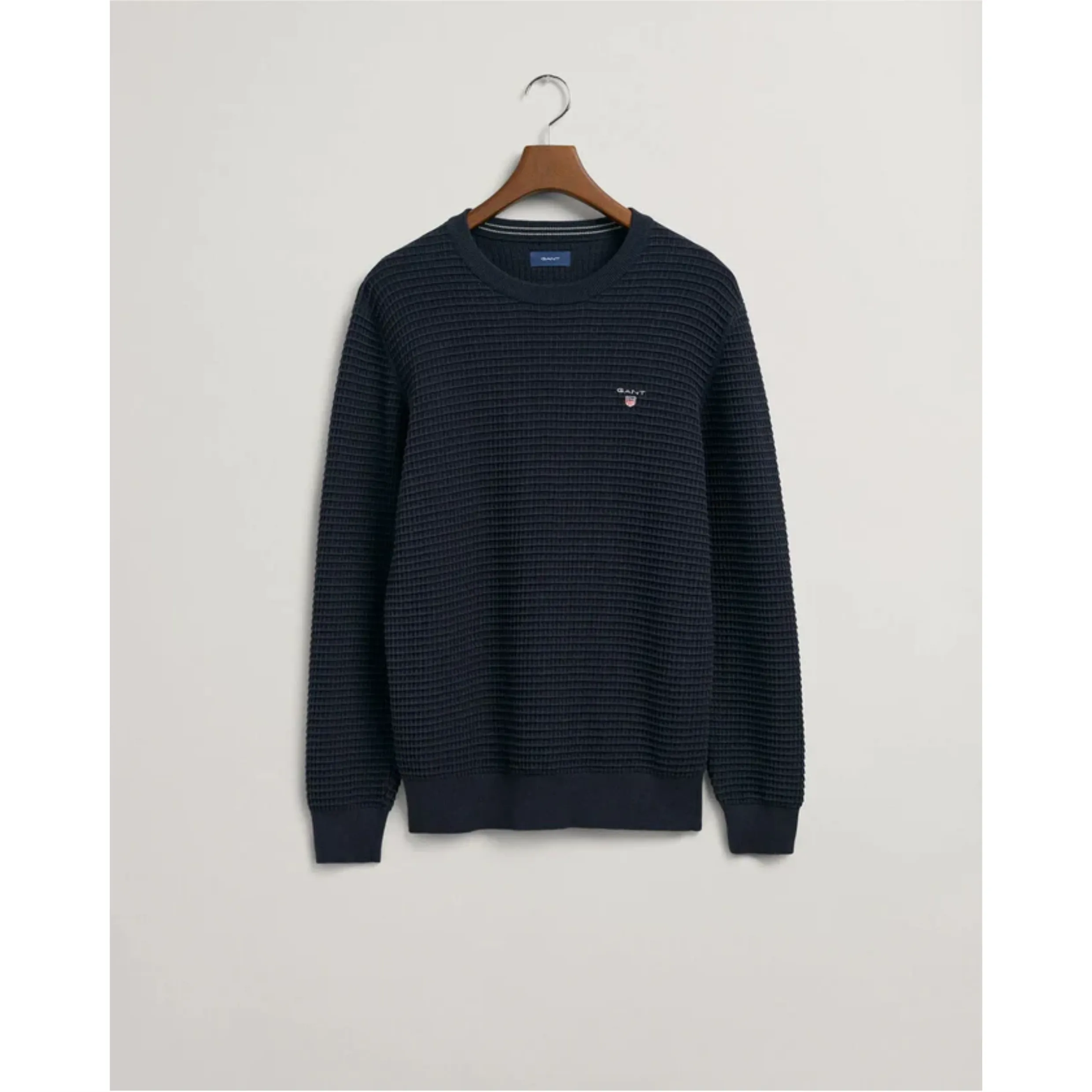 GANT Cotton Texture Crew Neck Sweater Evening Blue