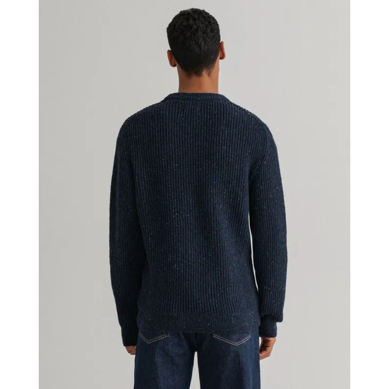 GANT Neps Ribbed Crew Neck Sweater - Evening Blue