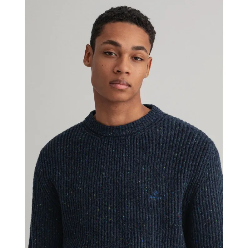 GANT Neps Ribbed Crew Neck Sweater - Evening Blue