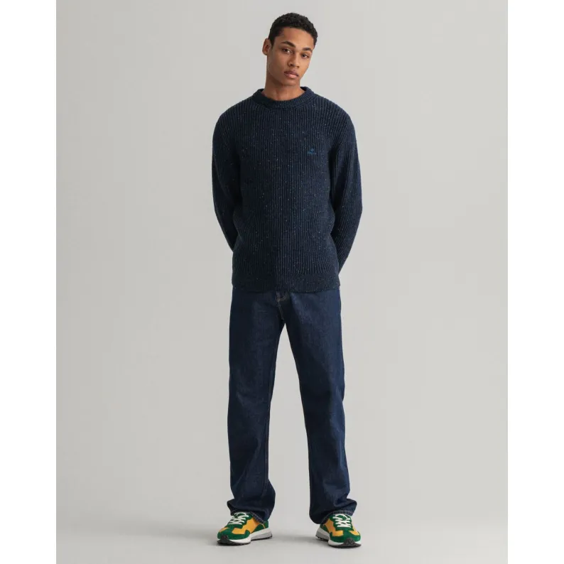 GANT Neps Ribbed Crew Neck Sweater - Evening Blue