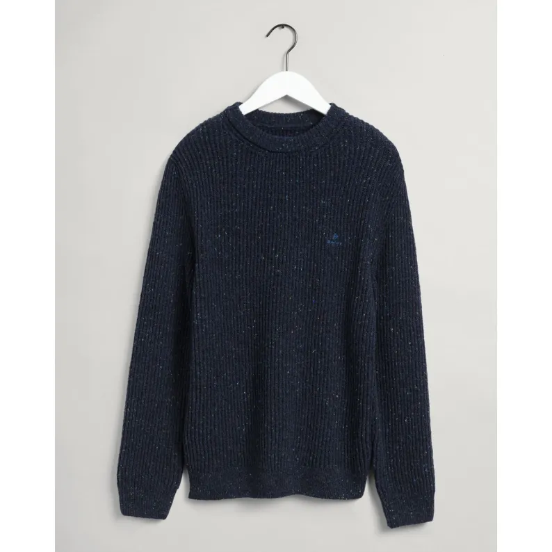 GANT Neps Ribbed Crew Neck Sweater - Evening Blue