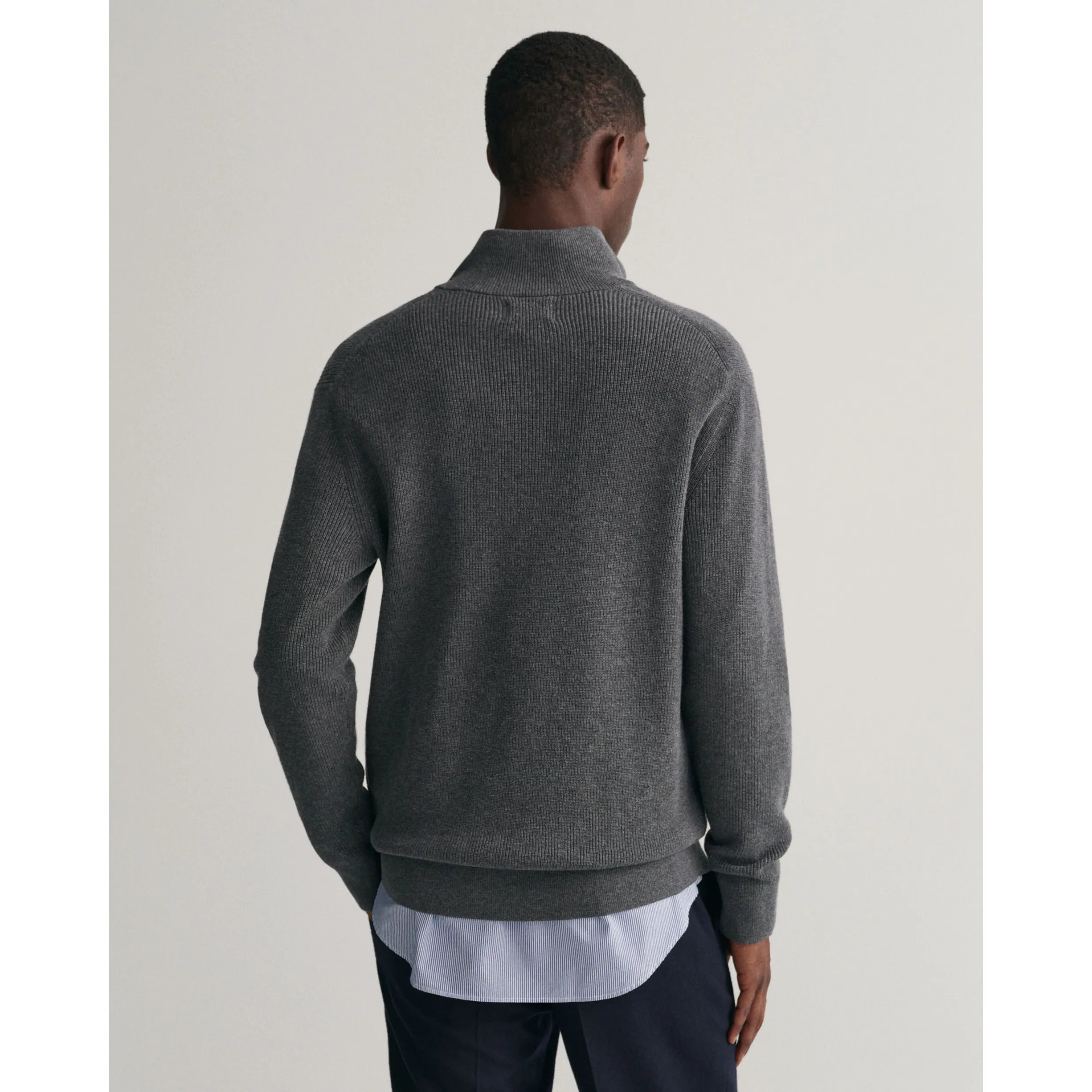 GANT Ribbed Cotton Wool Half-Zip Sweater - Anthracite Melange