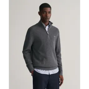 GANT Ribbed Cotton Wool Half-Zip Sweater - Anthracite Melange