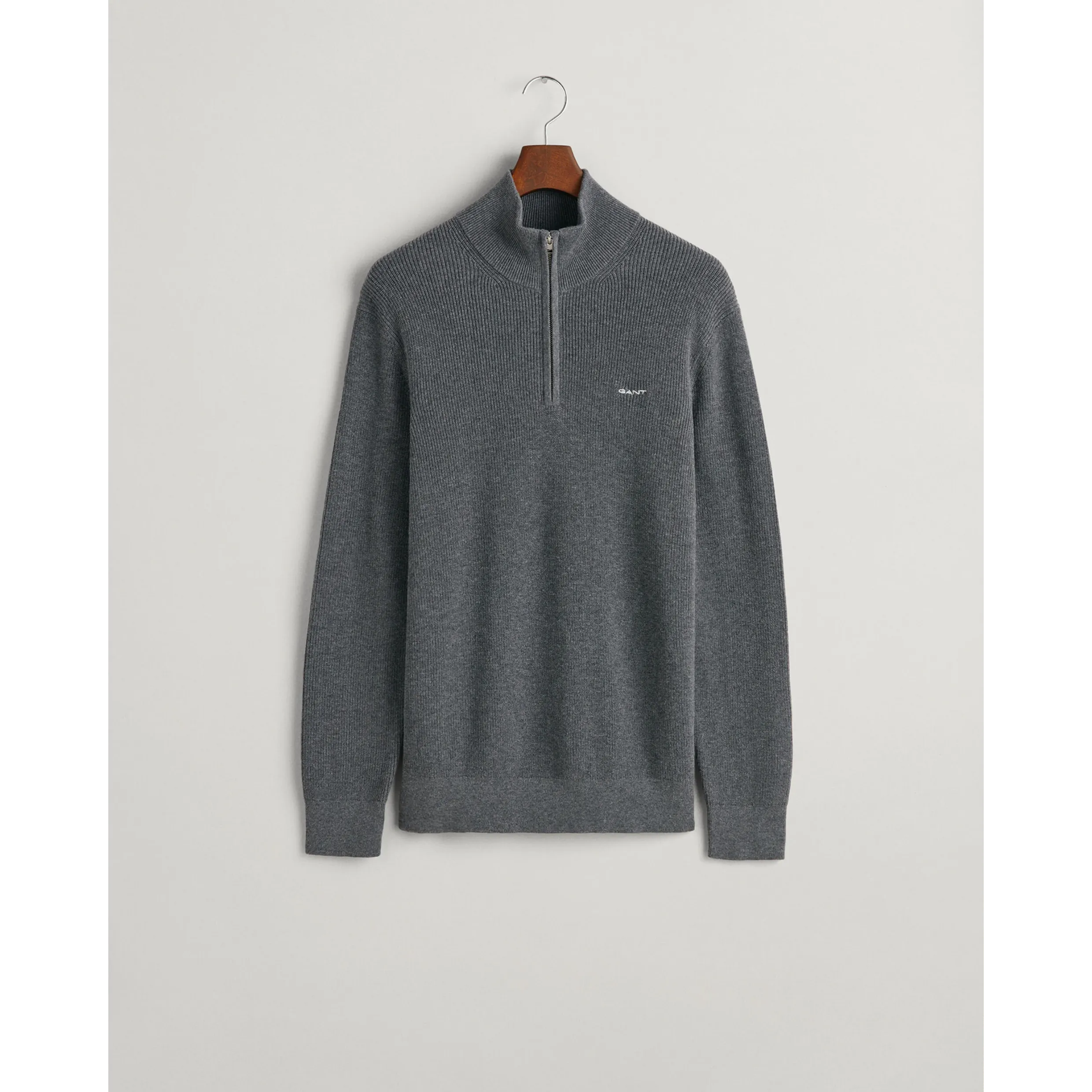 GANT Ribbed Cotton Wool Half-Zip Sweater - Anthracite Melange