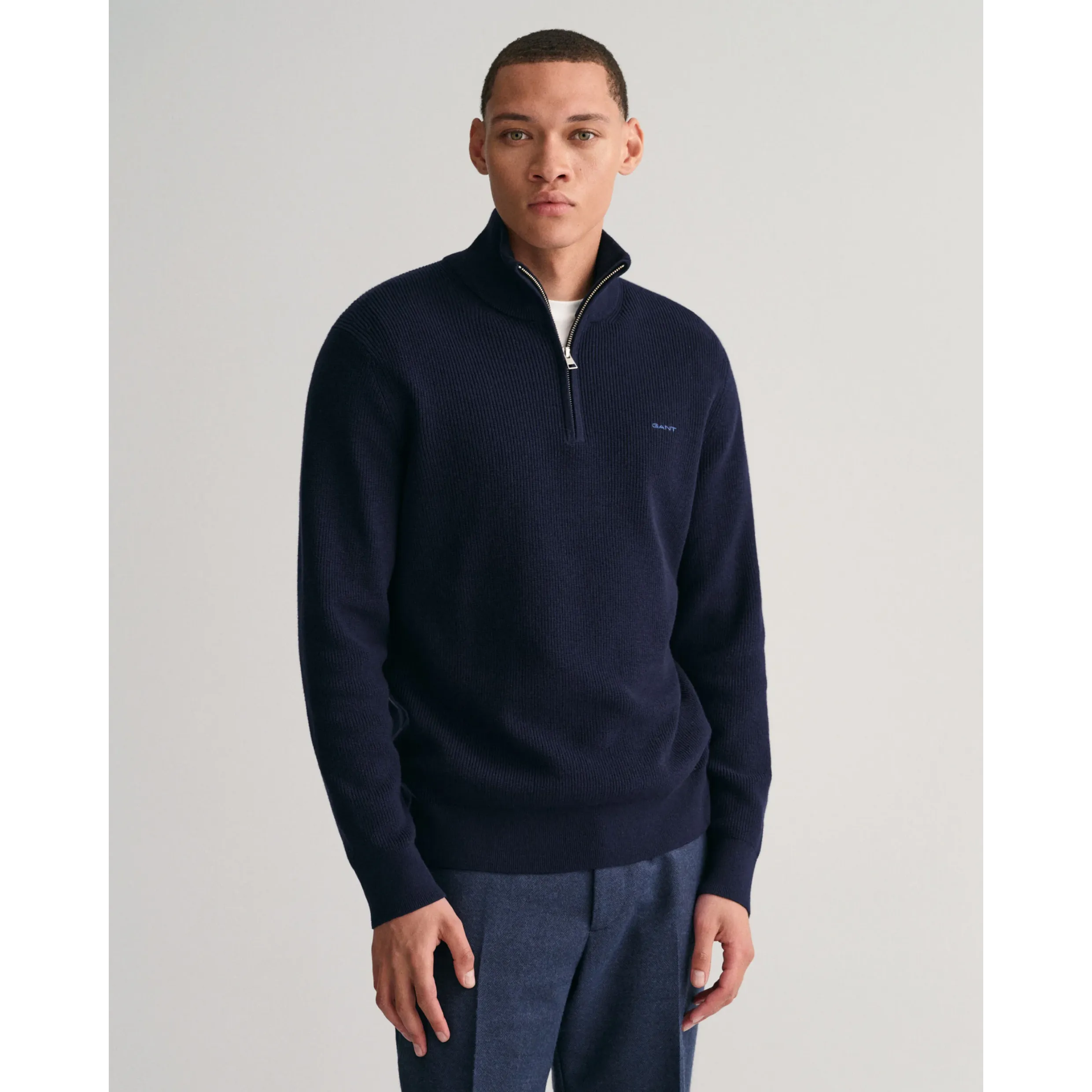 GANT Ribbed Cotton Wool Half-Zip Sweater - Evening Blue