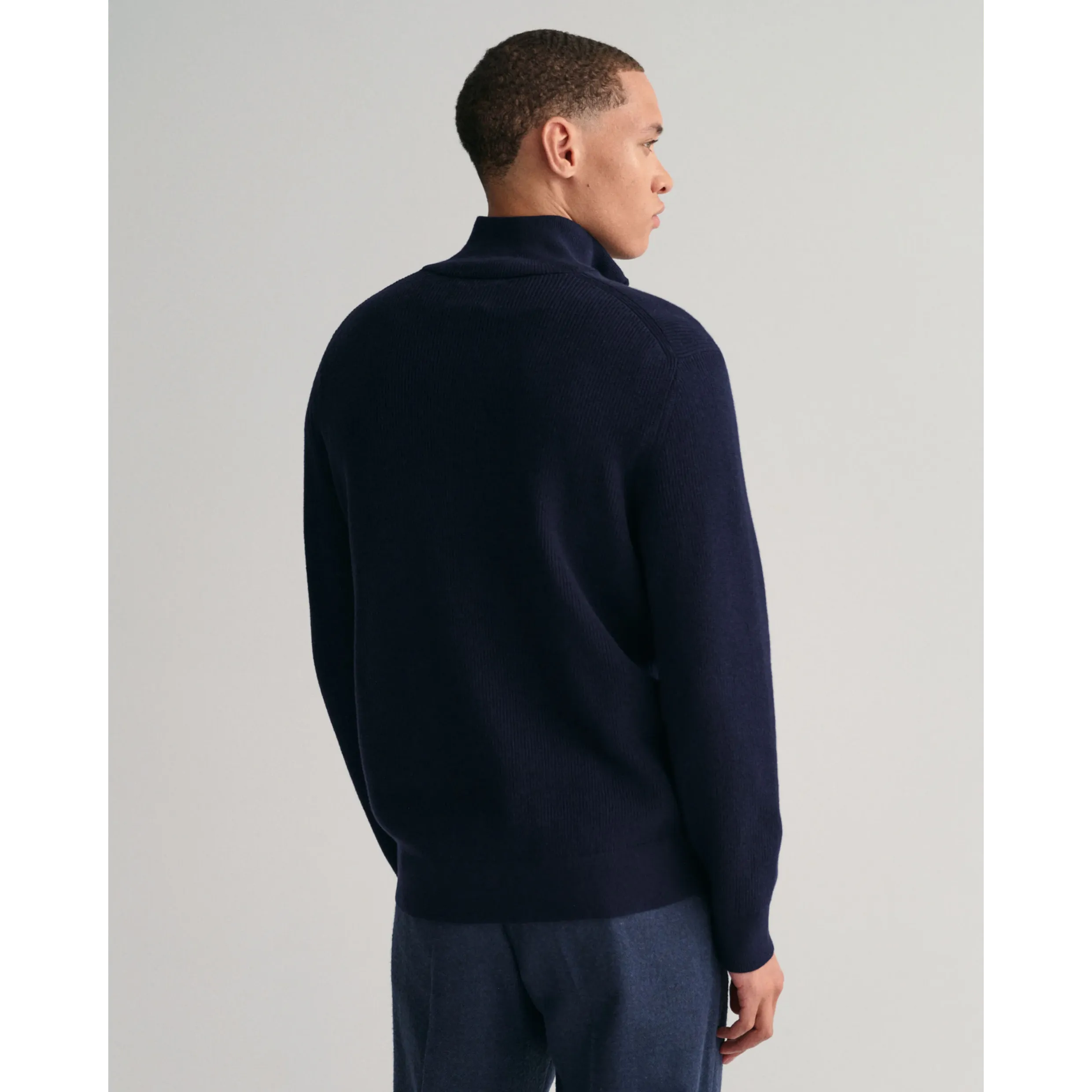 GANT Ribbed Cotton Wool Half-Zip Sweater - Evening Blue