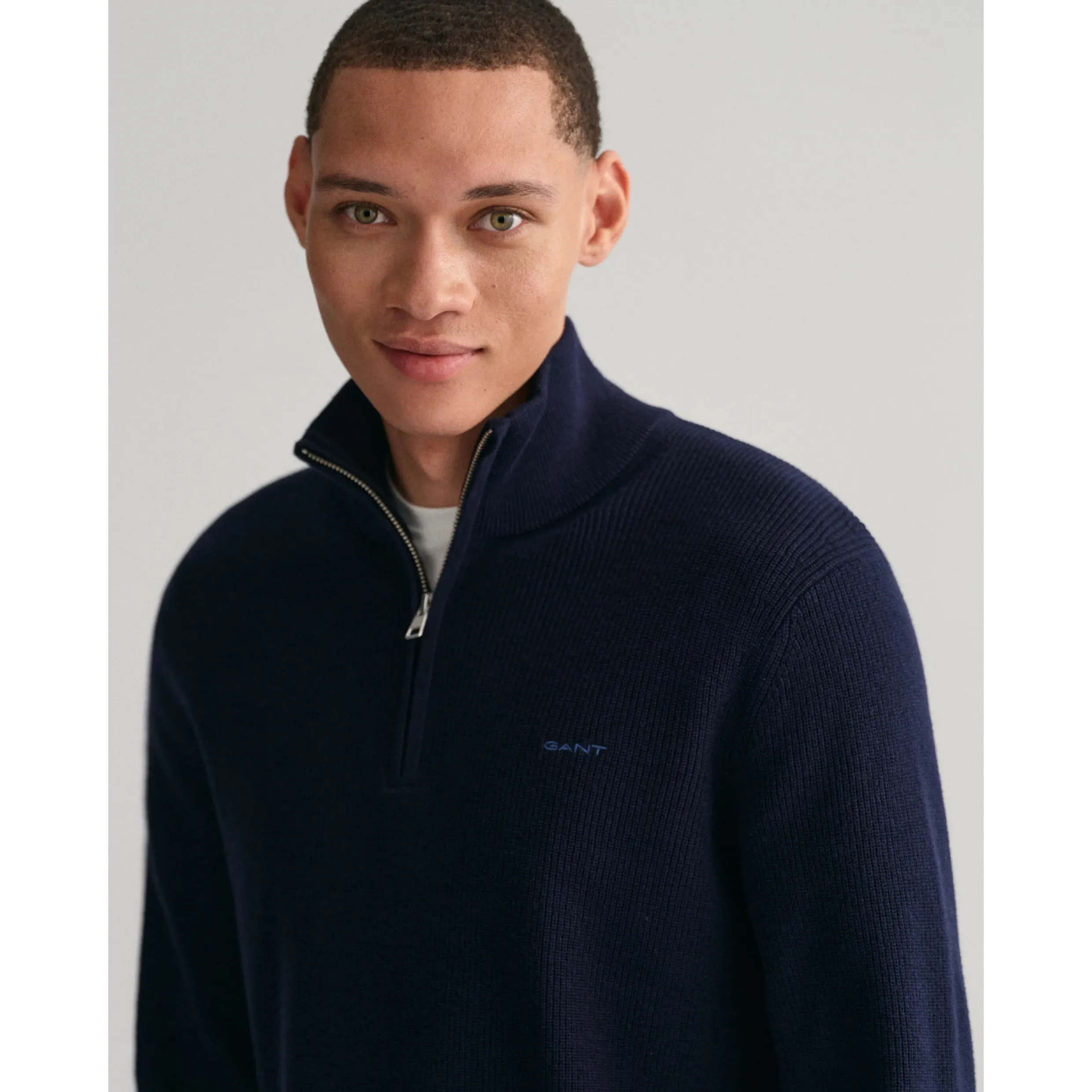 GANT Ribbed Cotton Wool Half-Zip Sweater - Evening Blue