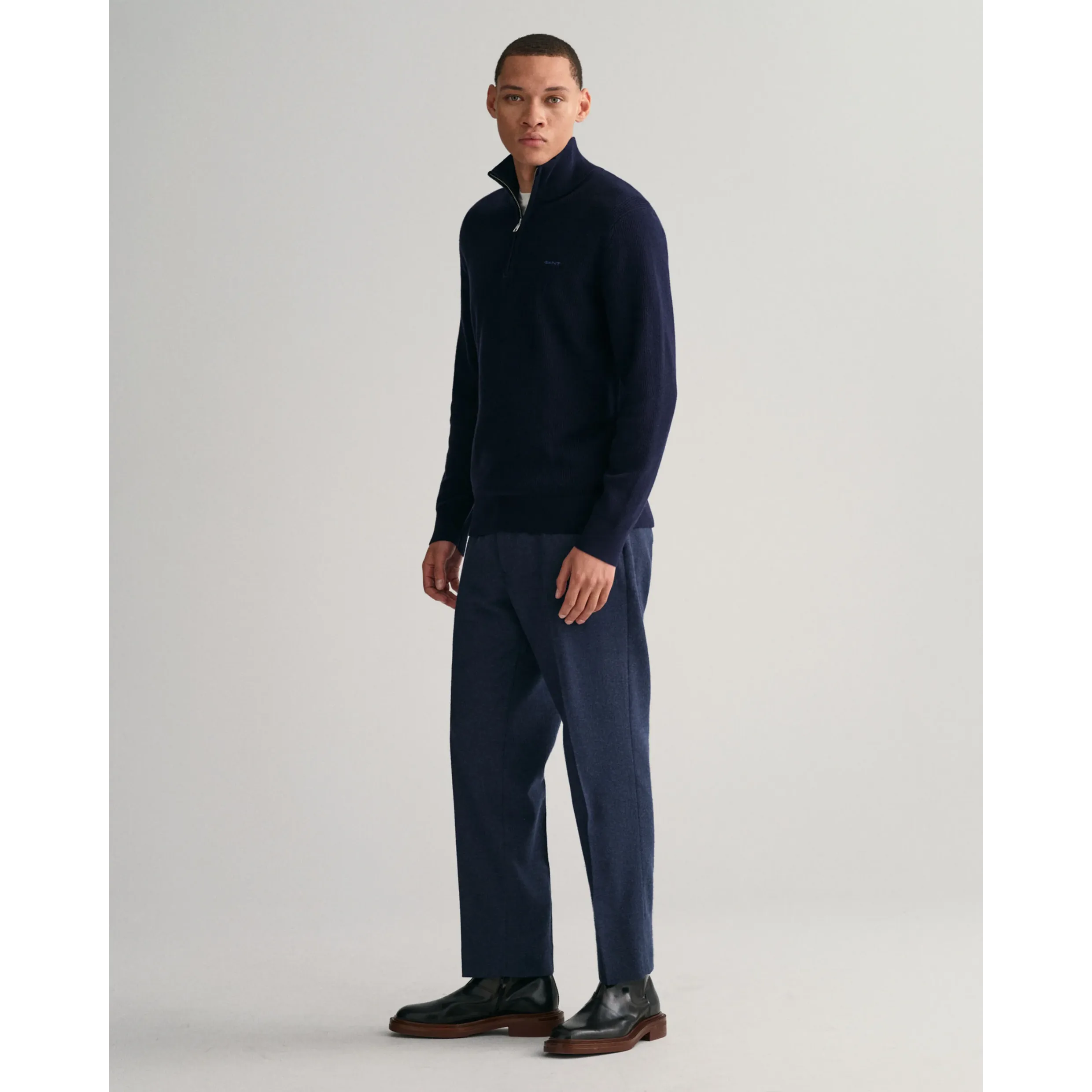 GANT Ribbed Cotton Wool Half-Zip Sweater - Evening Blue