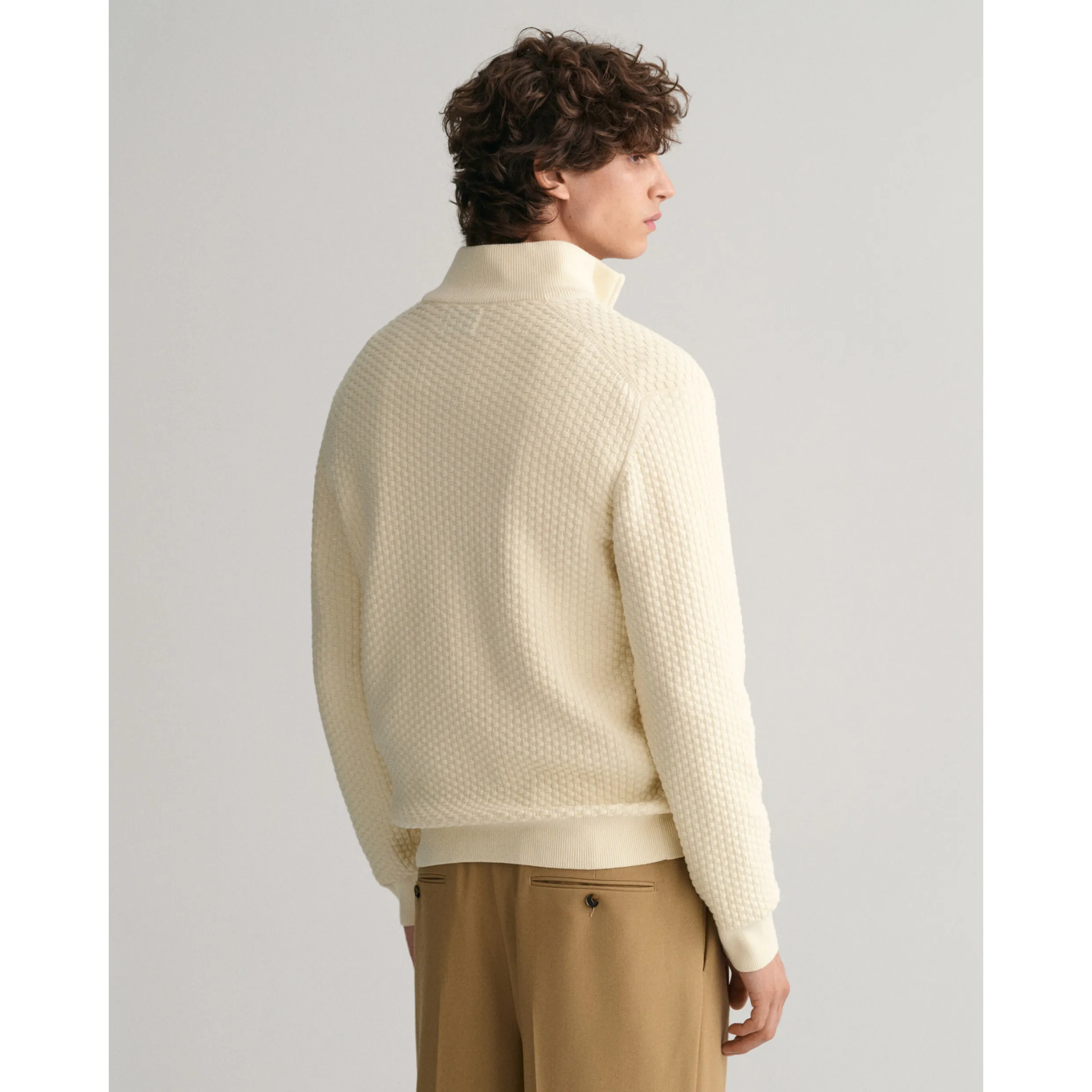 GANT Textured Cotton Half-Zip Sweater Cream 8030172