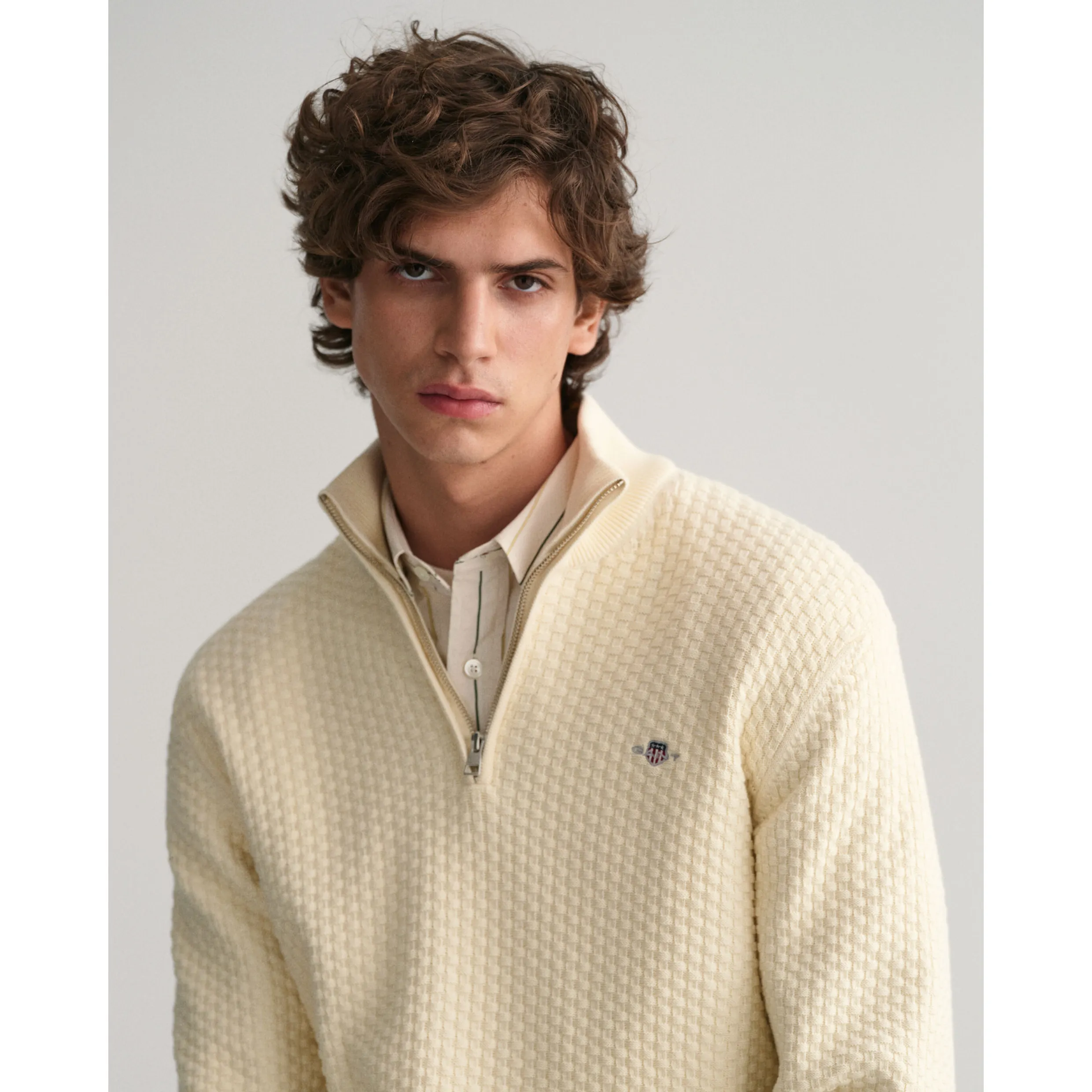 GANT Textured Cotton Half-Zip Sweater Cream 8030172