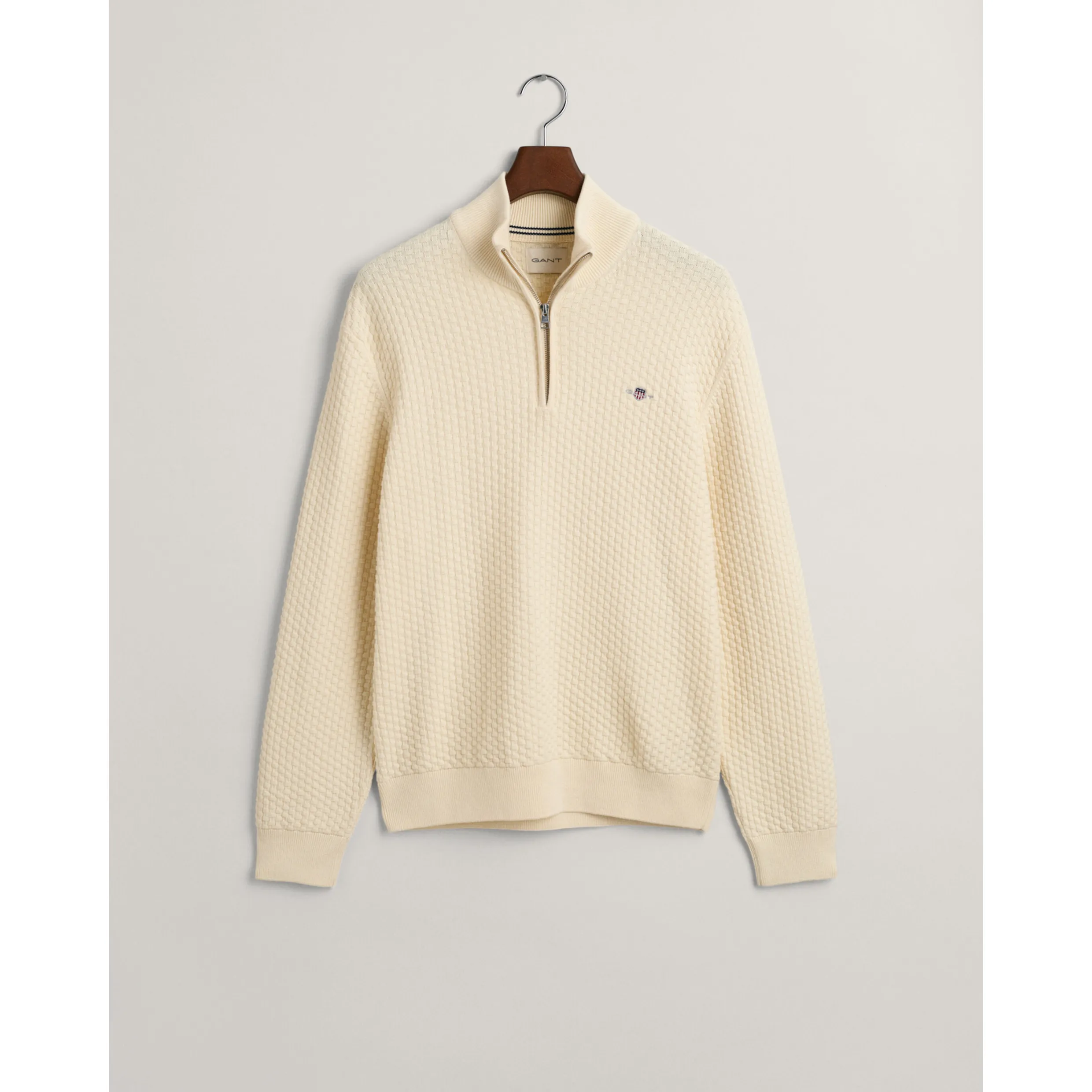 GANT Textured Cotton Half-Zip Sweater Cream 8030172