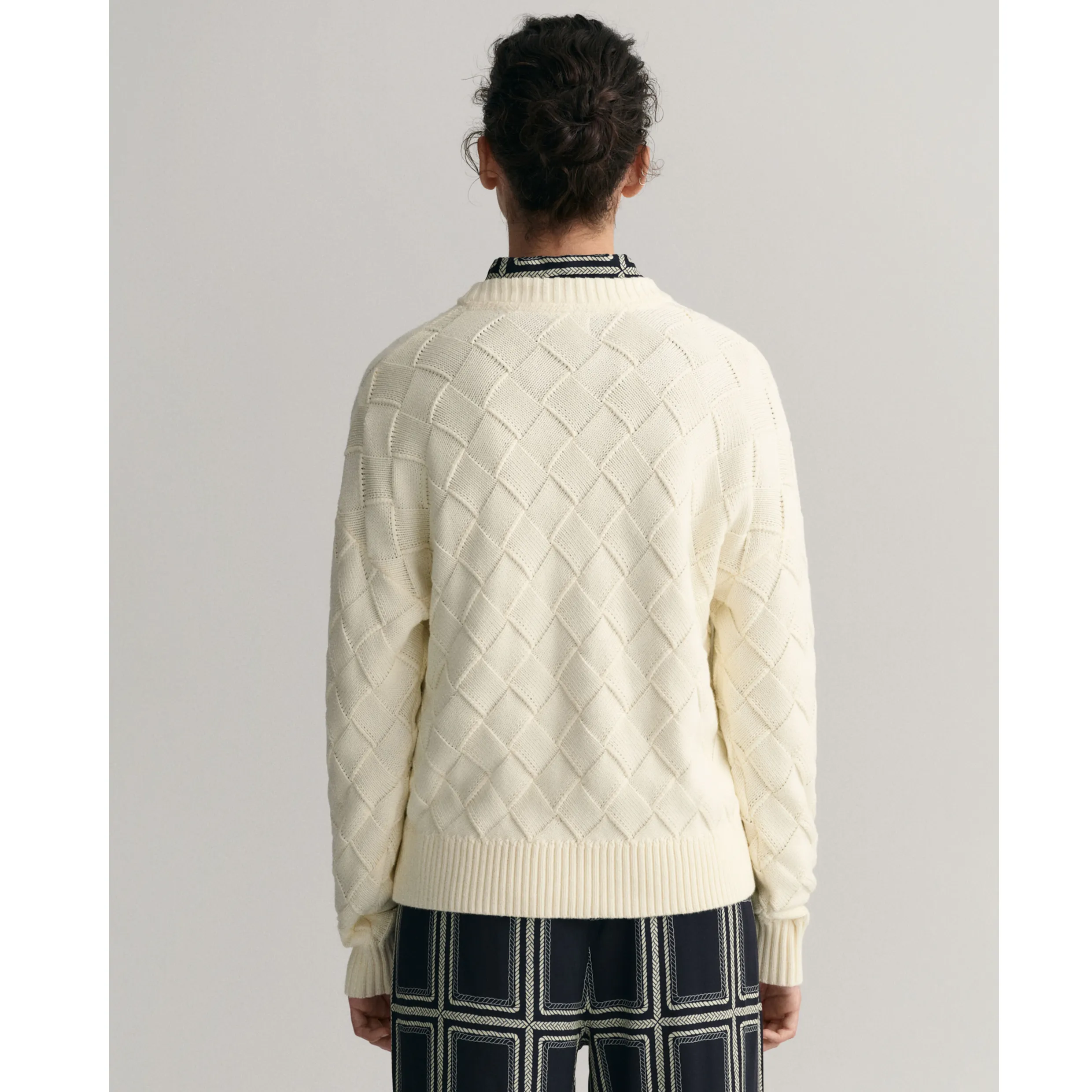 GANT Weave Knit Crew Neck Sweater Cream 4144