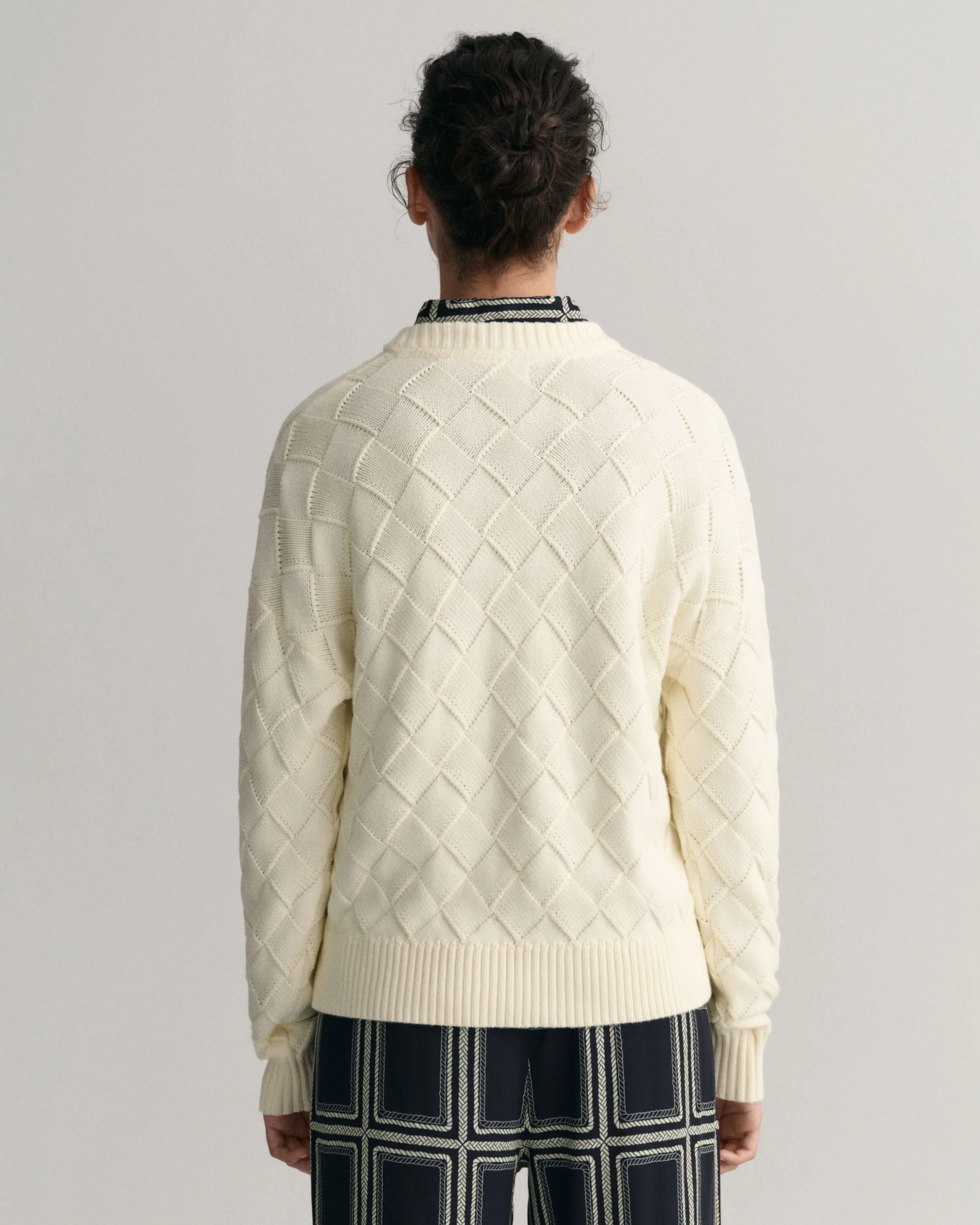 GANT Weave Knit Crew Neck Sweater Cream 4144