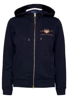 GANT Women Gold Shield Zip Hoodie Navy