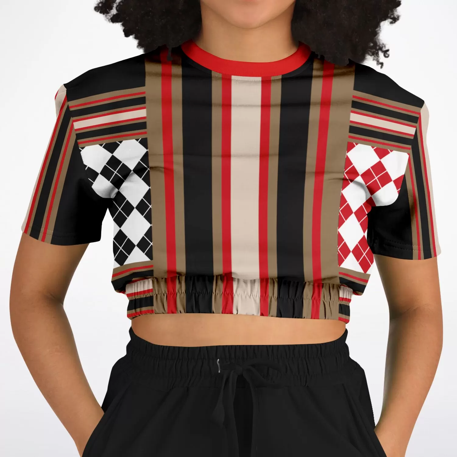 Gold Line Doubles Short Sleeve Cropped Eco-Poly Sweater