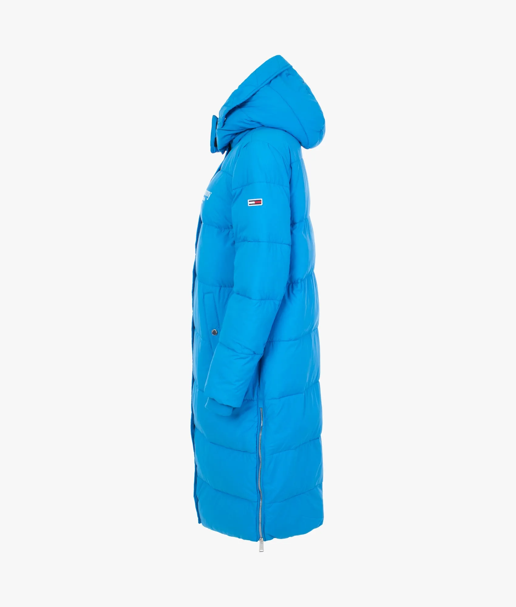 Graphic longline puffer in deep sky blue