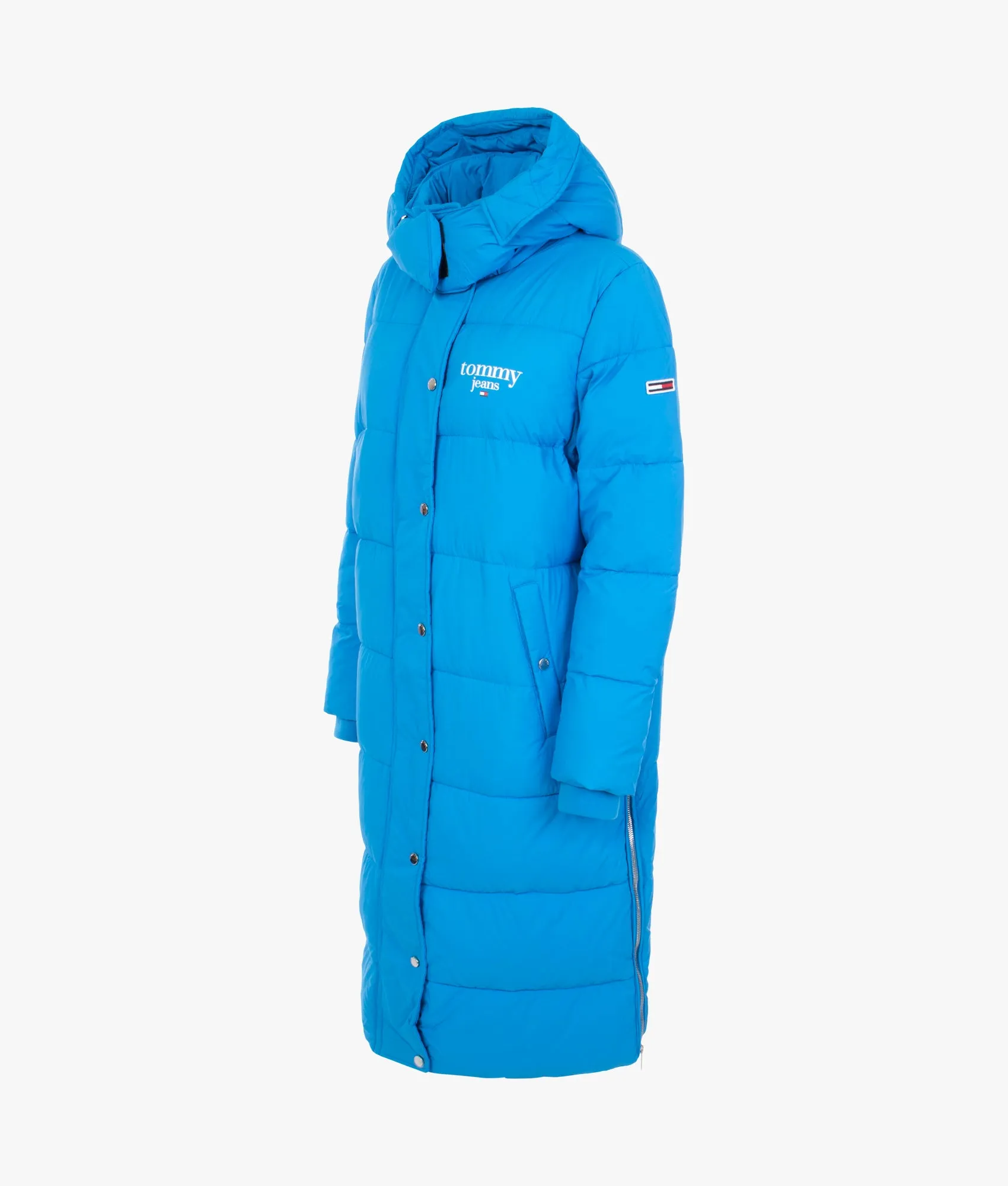 Graphic longline puffer in deep sky blue