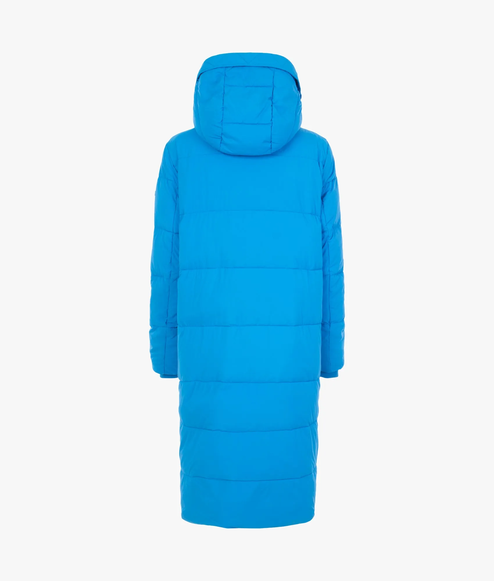 Graphic longline puffer in deep sky blue