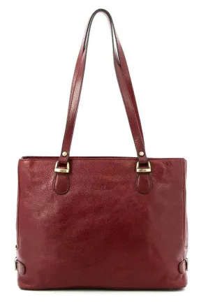 Large carmine cow leather shopping bag 111321b