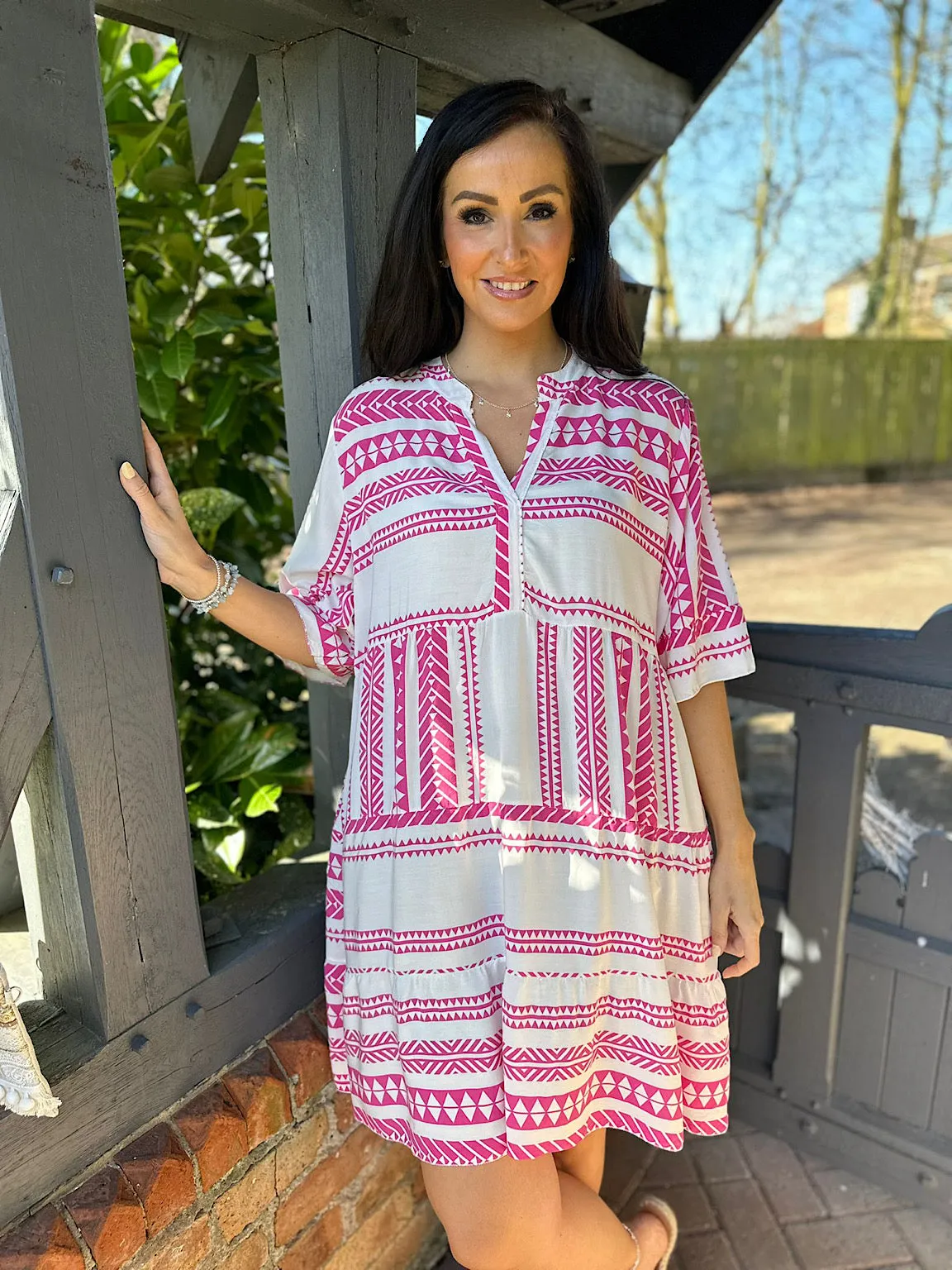 Lipstick Pink Tribal Print Dress Forest