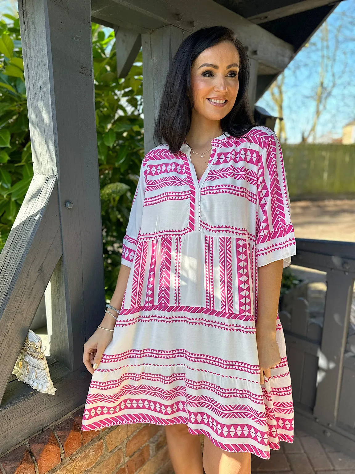 Lipstick Pink Tribal Print Dress Forest