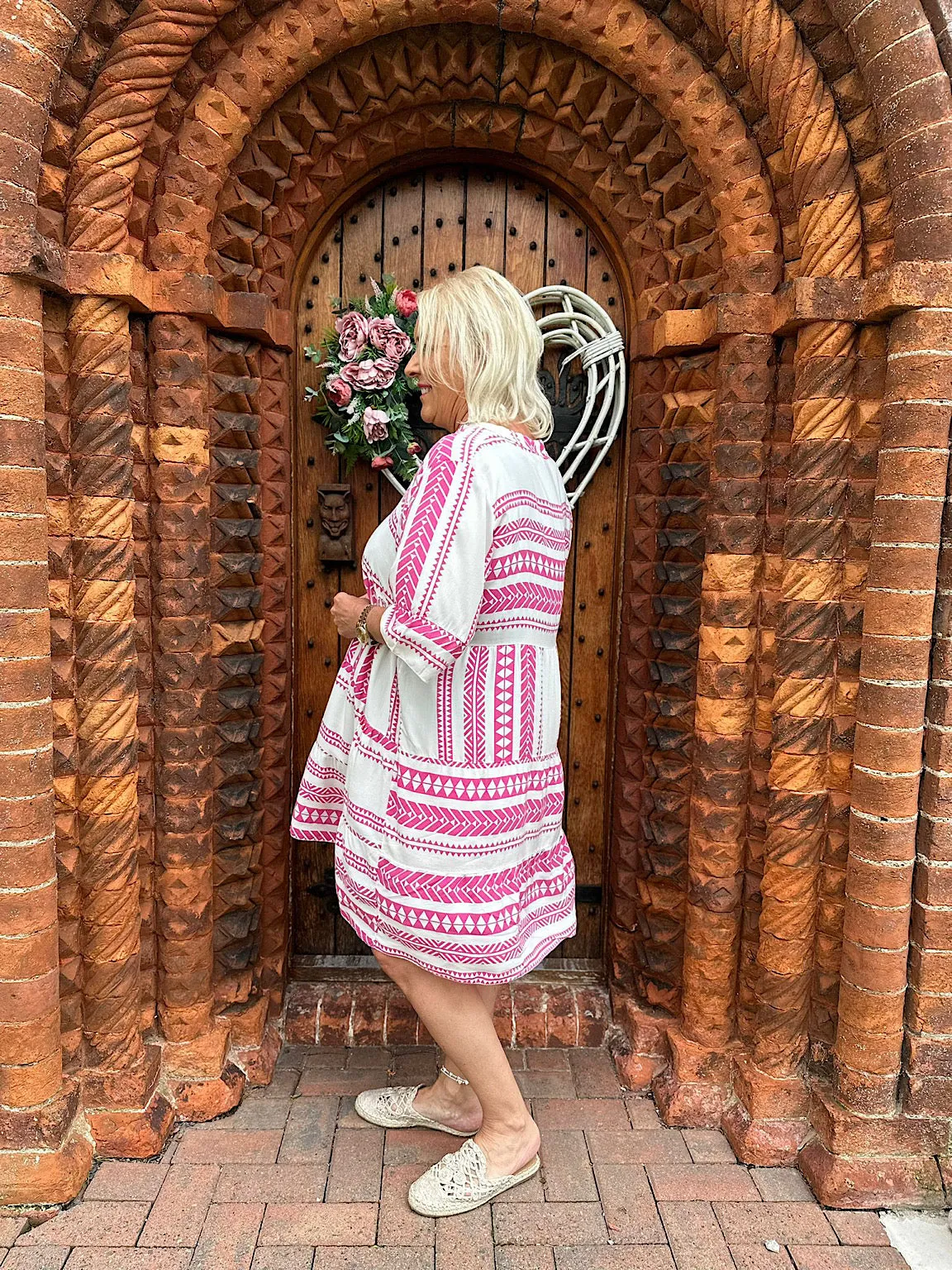 Lipstick Pink Tribal Print Dress Forest