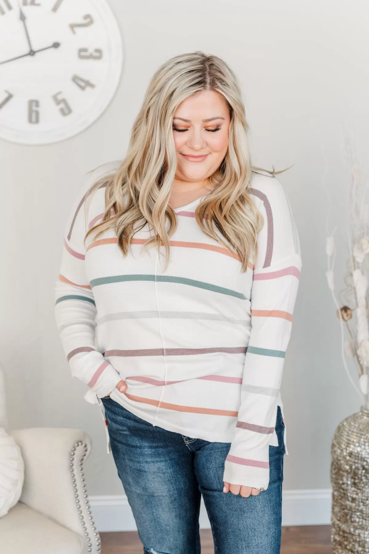 Live Like It's Spring Striped Sweater- Ivory & Multi-Color