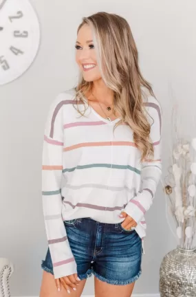 Live Like It's Spring Striped Sweater- Ivory & Multi-Color