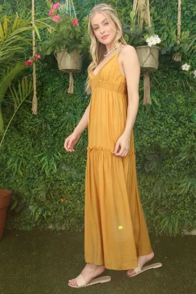 Low Cut Mustard Spaghetti Strap Maxi Tank Dress