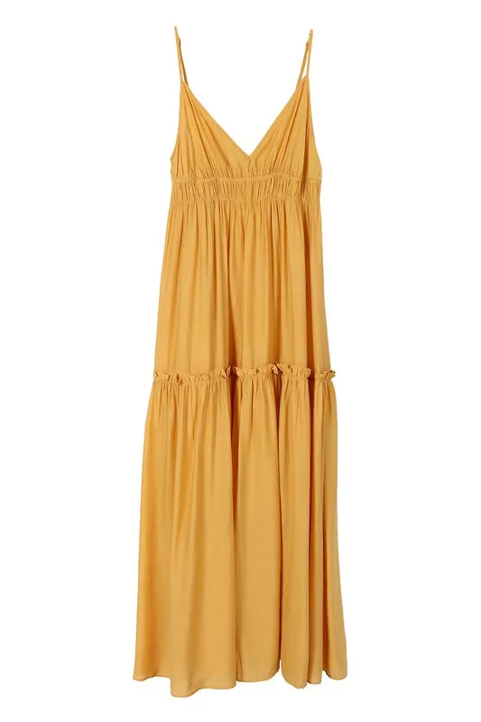 Low Cut Mustard Spaghetti Strap Maxi Tank Dress