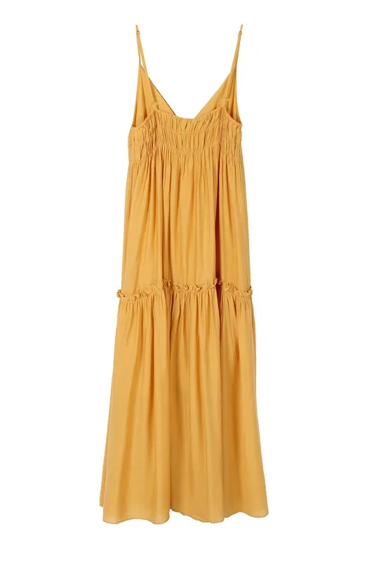 Low Cut Mustard Spaghetti Strap Maxi Tank Dress