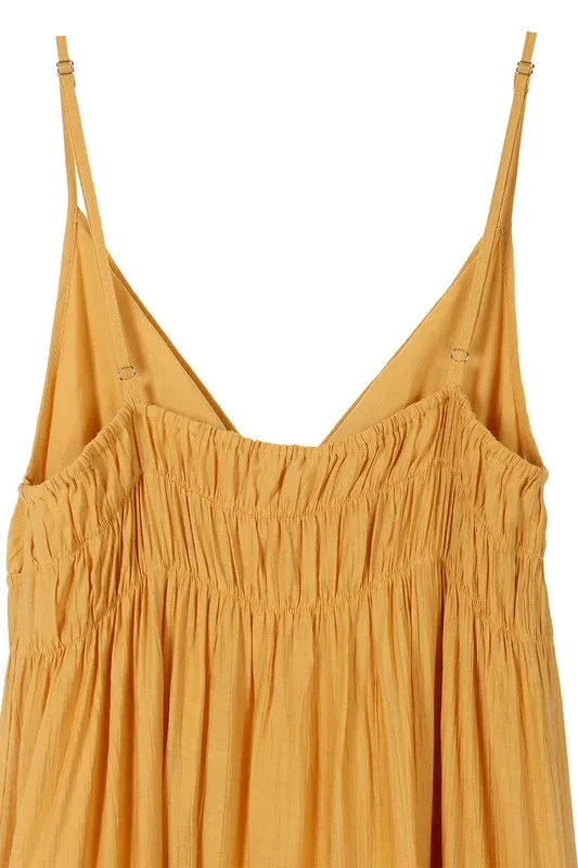 Low Cut Mustard Spaghetti Strap Maxi Tank Dress